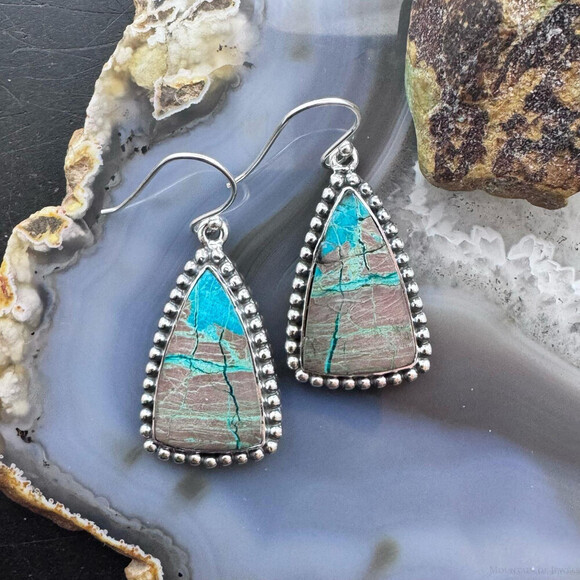 Sterling Southwestern Style Triangle Shattuckite Dangle Earrings For Women #2